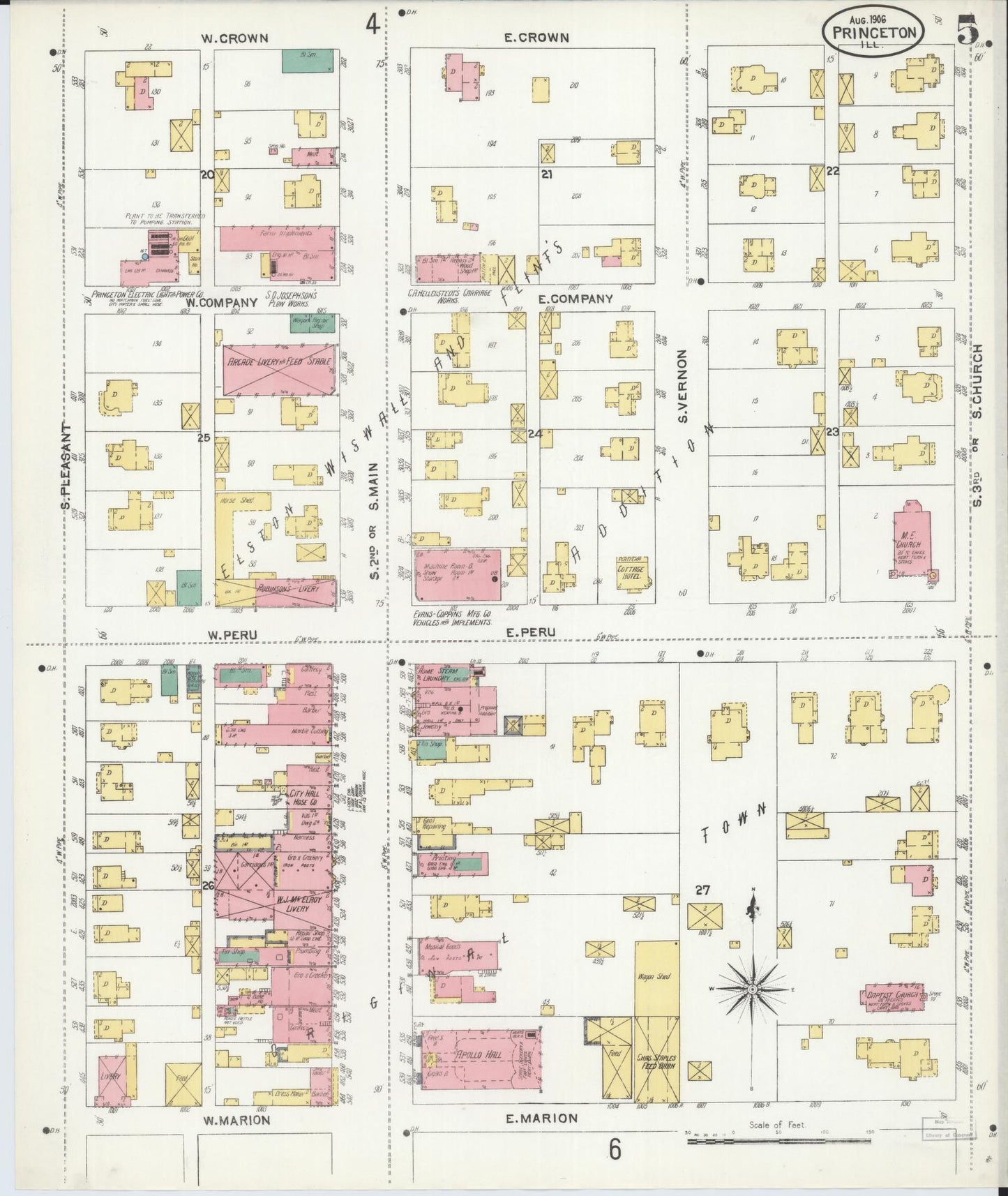 Sanborn Fire Insurance Map from Princeton, Bureau County, Illinois (1906), Sheet #0005 - Complete Map Set gallery image, historic Sanborn map, vintage wall art, Illinois Illinois