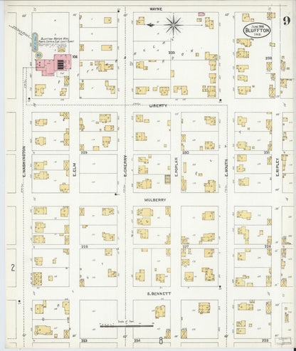Sanborn Fire Insurance Map from Bluffton, Wells County, Indiana (1906), Sheet #0009 - Complete Map Set gallery image, historic Sanborn map, vintage wall art, Indiana Indiana
