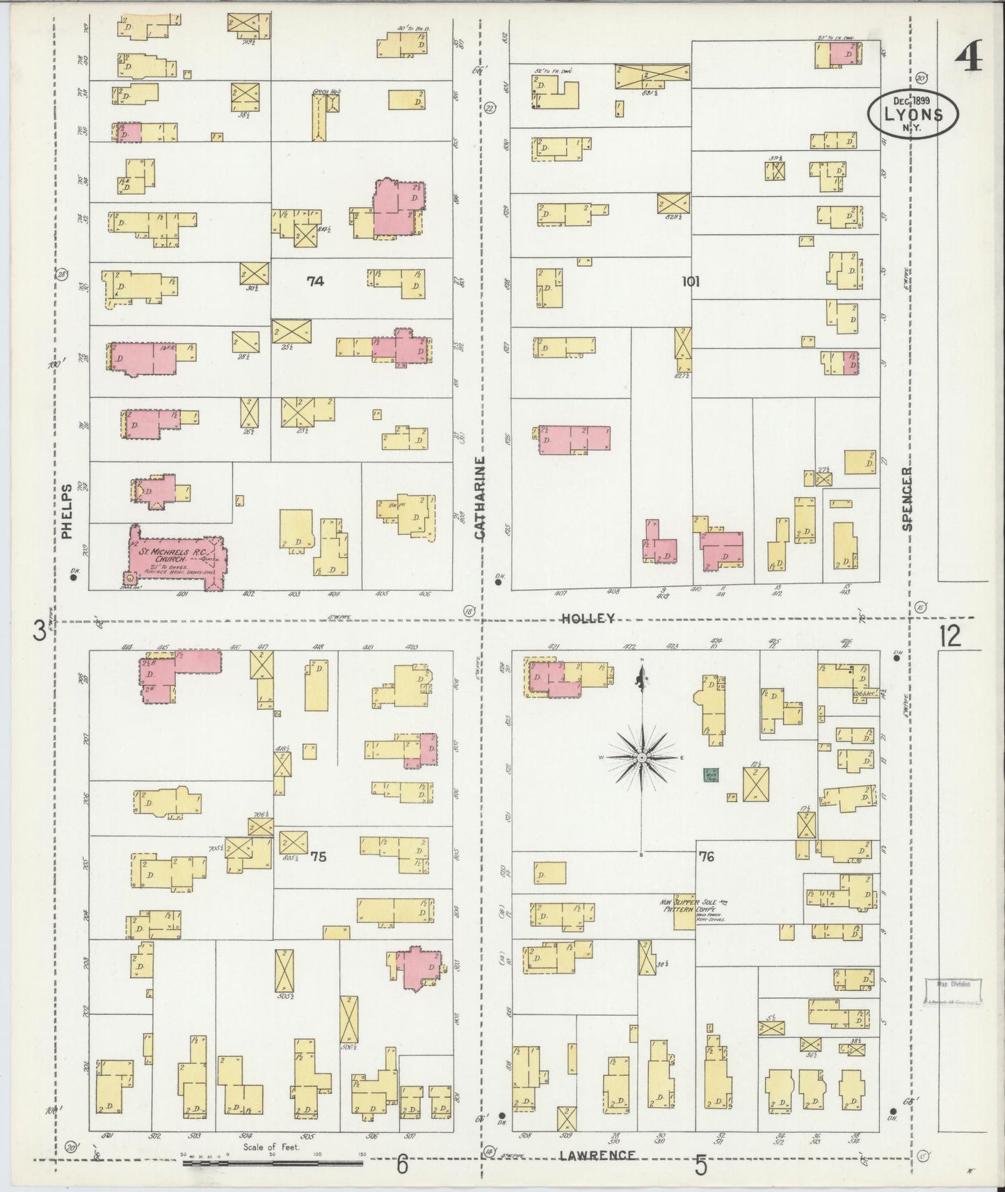 Sanborn Fire Insurance Map from Lyons, Wayne County, New York (1899), Sheet #0004 - Complete Map Set gallery image, historic Sanborn map, vintage wall art, New York New York