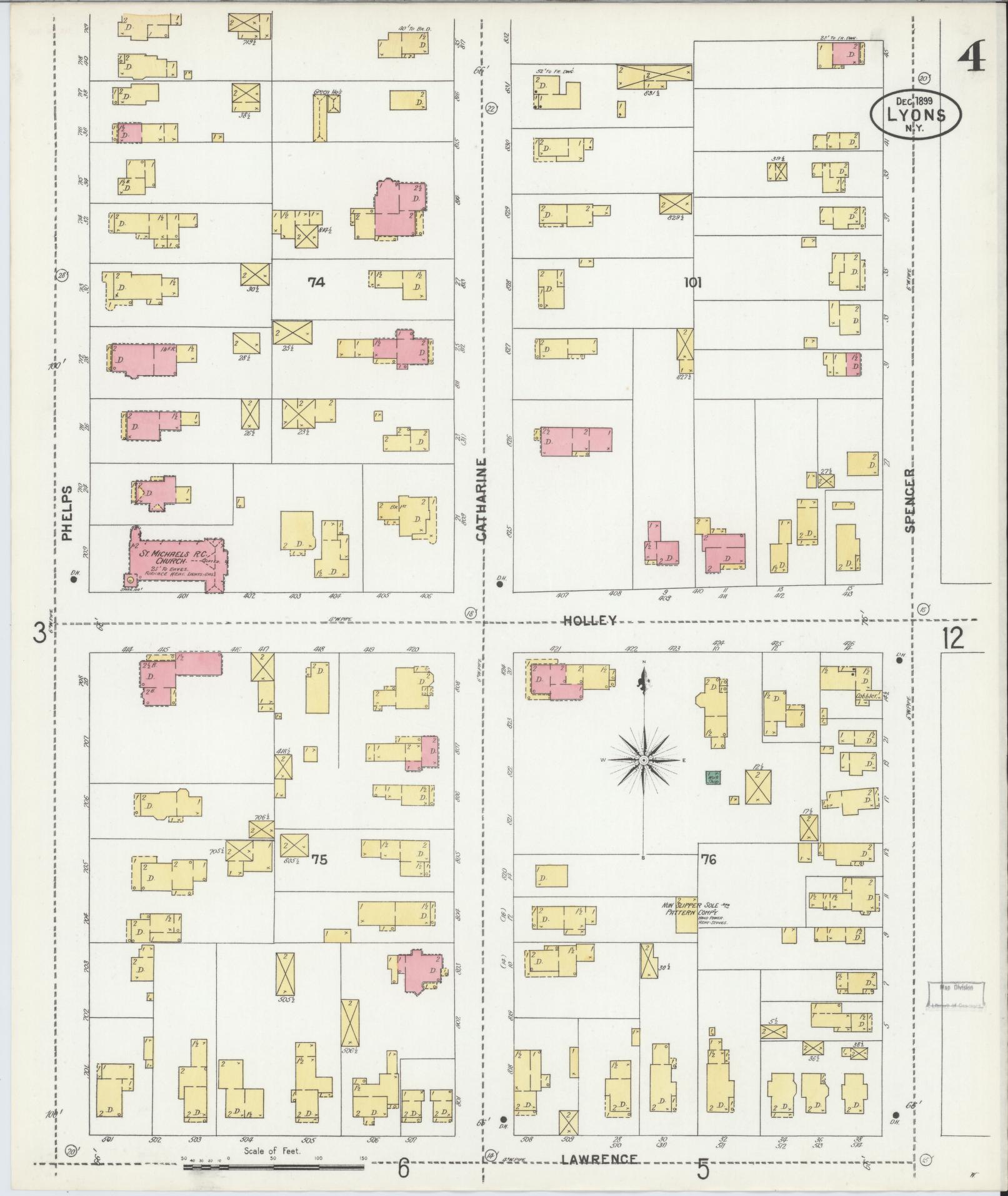 Sanborn Fire Insurance Map from Lyons, Wayne County, New York (1899), Sheet #0004 - Complete Map Set gallery image, historic Sanborn map, vintage wall art, New York New York