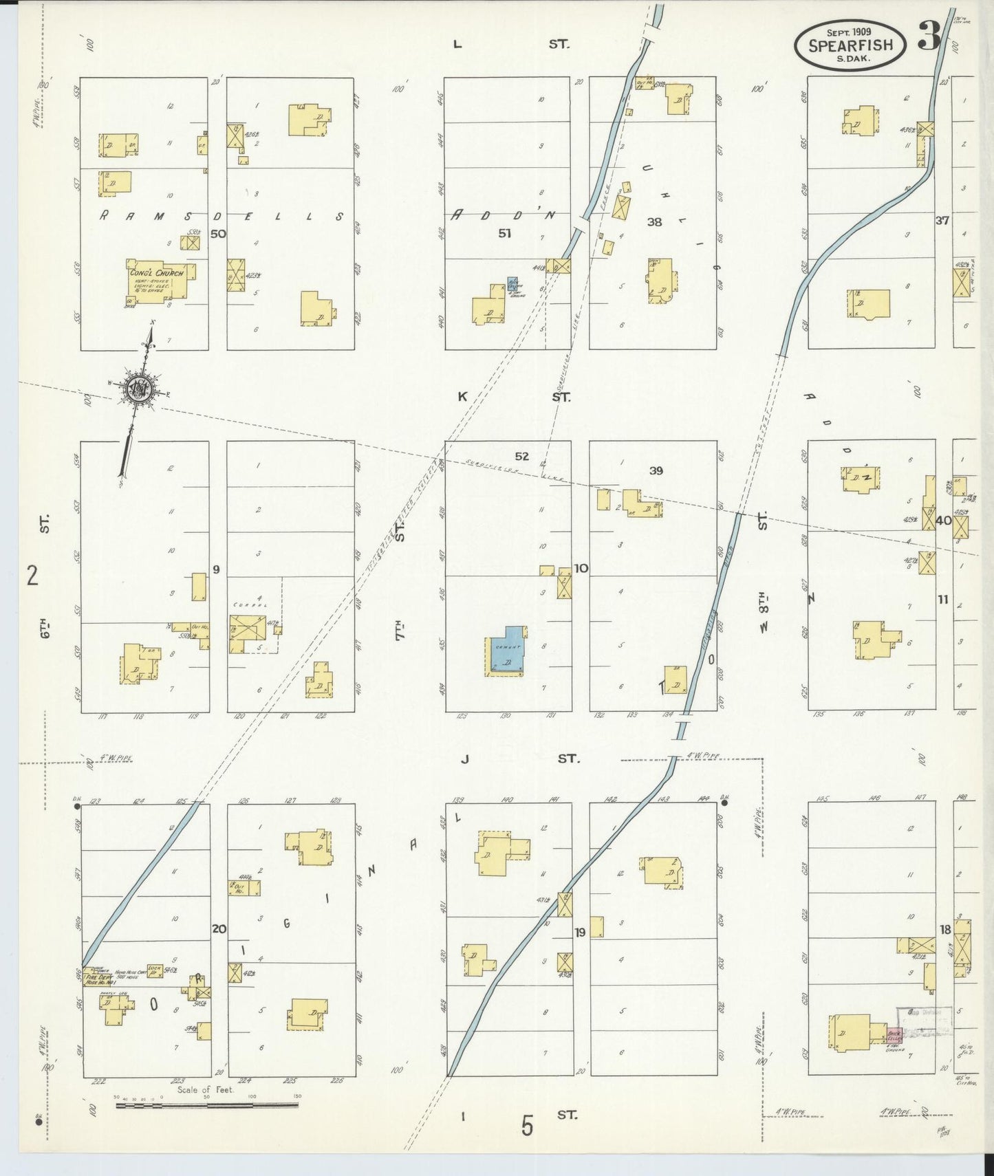 Sanborn Fire Insurance Map from Spearfish, Lawrence County, South Dakota (1909), Sheet #0003 - Complete Map Set gallery image, historic Sanborn map, vintage wall art, South Dakota South Dakota