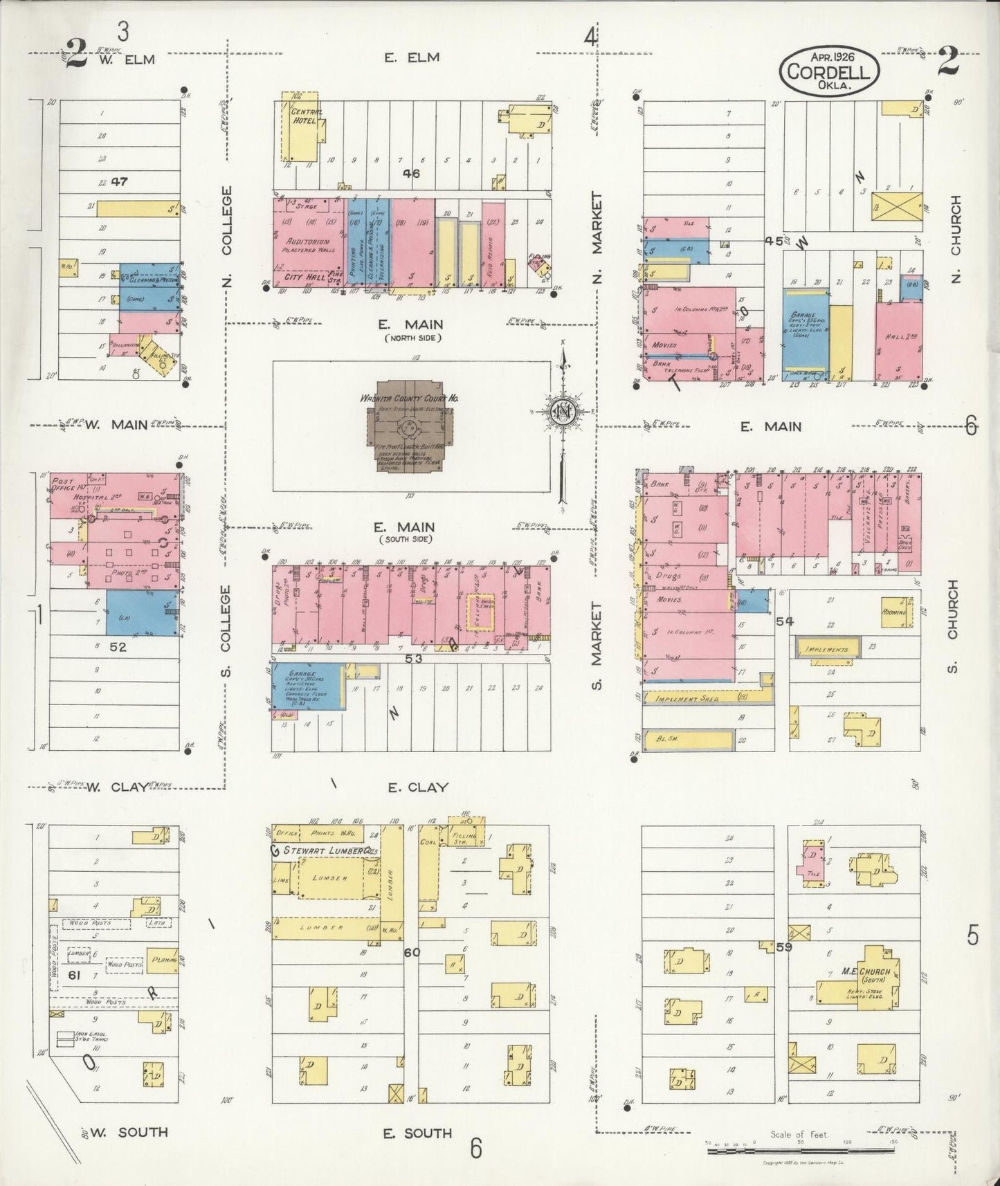 Sanborn Fire Insurance Map from Cordell, Washita County, Oklahoma (1926), Sheet #0002 - Complete Map Set gallery image, historic Sanborn map, vintage wall art, Oklahoma Oklahoma