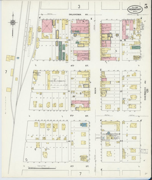 Sanborn Fire Insurance Map from Hennessey, Kingfisher County, Oklahoma (1909), Sheet #0005 - Historic Sanborn Fire Insurance Map Print, vintage old map wall art, antique decor, genealogy gift, Oklahoma Oklahoma map