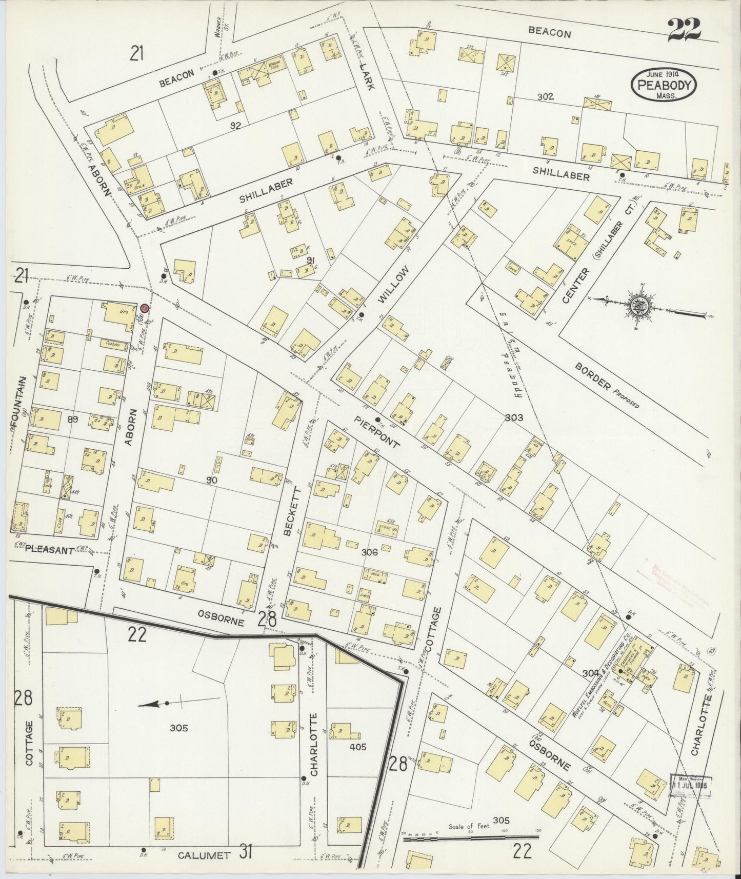 Sanborn Fire Insurance Map from Peabody, Essex County, Massachusetts (1914), Sheet #0022 - Complete Map Set gallery image, historic Sanborn map, vintage wall art, Massachusetts Massachusetts