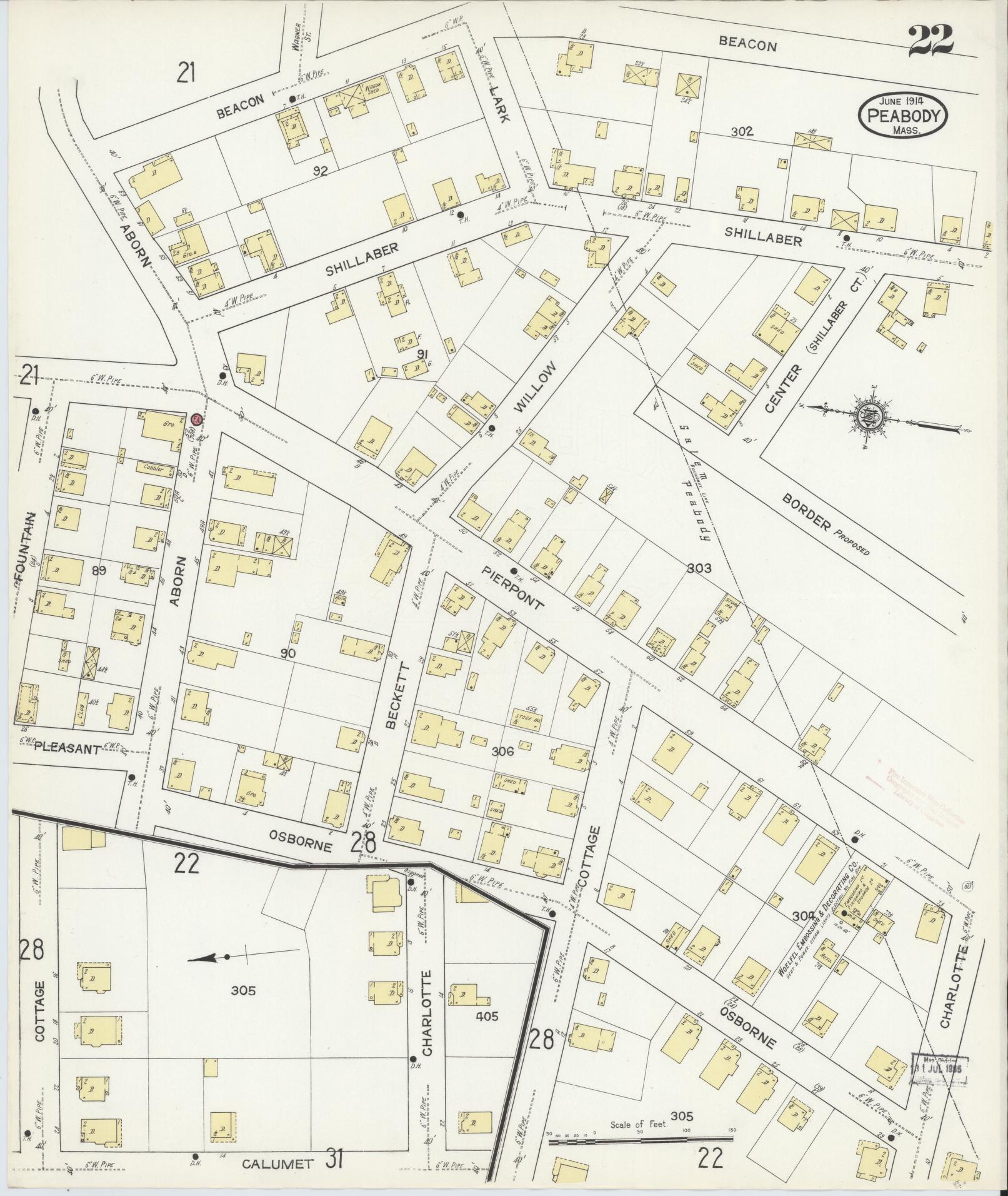 Sanborn Fire Insurance Map from Peabody, Essex County, Massachusetts (1914), Sheet #0022 - Complete Map Set gallery image, historic Sanborn map, vintage wall art, Massachusetts Massachusetts