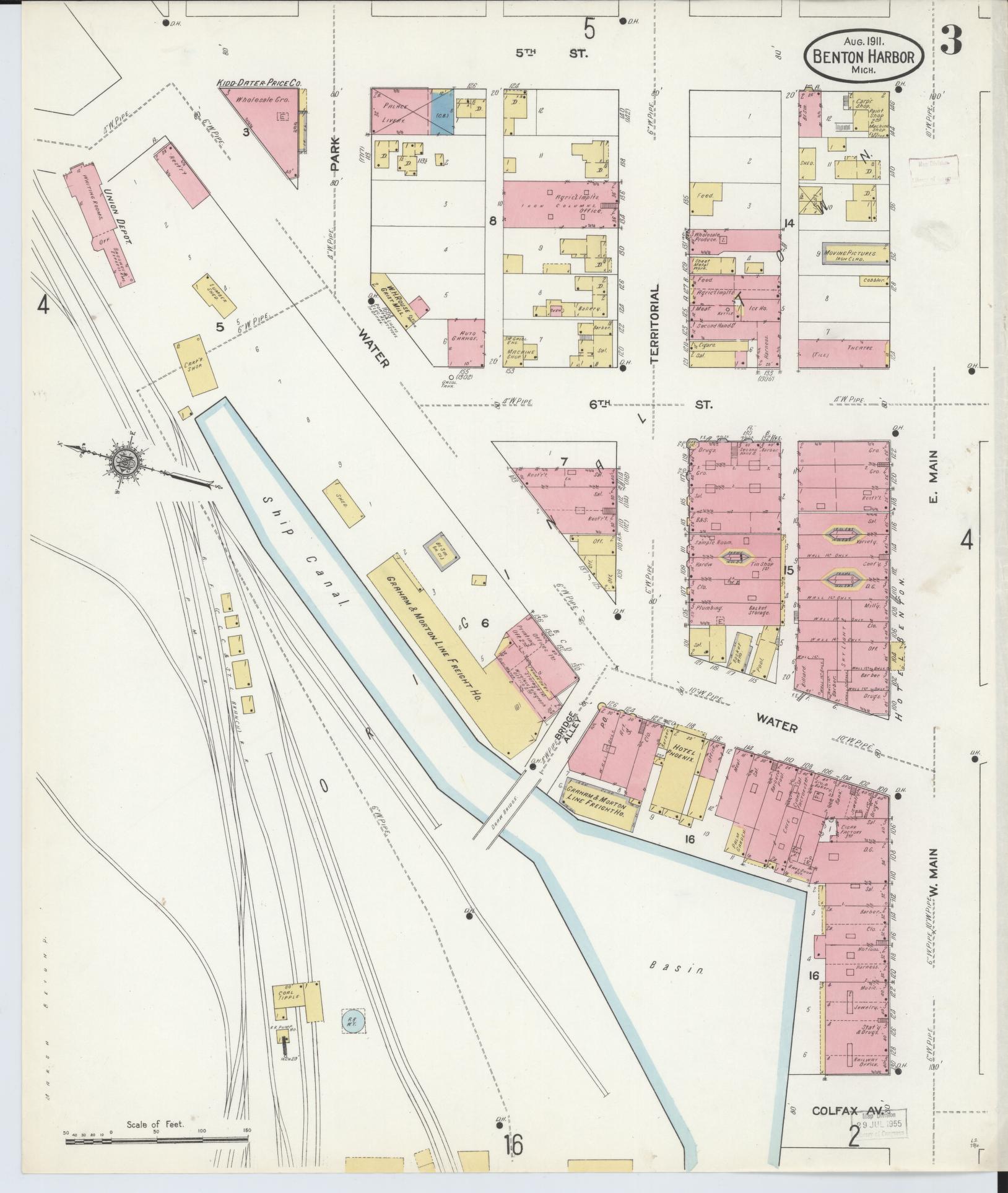 Sanborn Fire Insurance Map from Benton Harbor, Berrien County, Michigan (1911), Sheet #0003 - Historic Sanborn Fire Insurance Map Print, vintage old map wall art, antique decor, genealogy gift, Michigan Michigan map