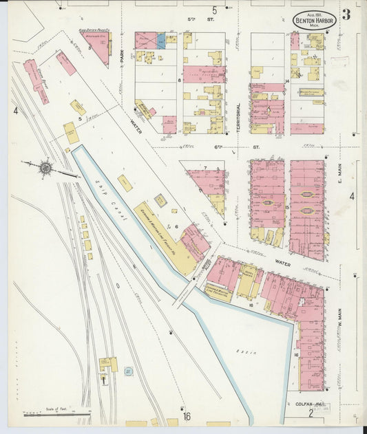 Sanborn Fire Insurance Map from Benton Harbor, Berrien County, Michigan (1911), Sheet #0003 - Historic Sanborn Fire Insurance Map Print, vintage old map wall art, antique decor, genealogy gift, Michigan Michigan map