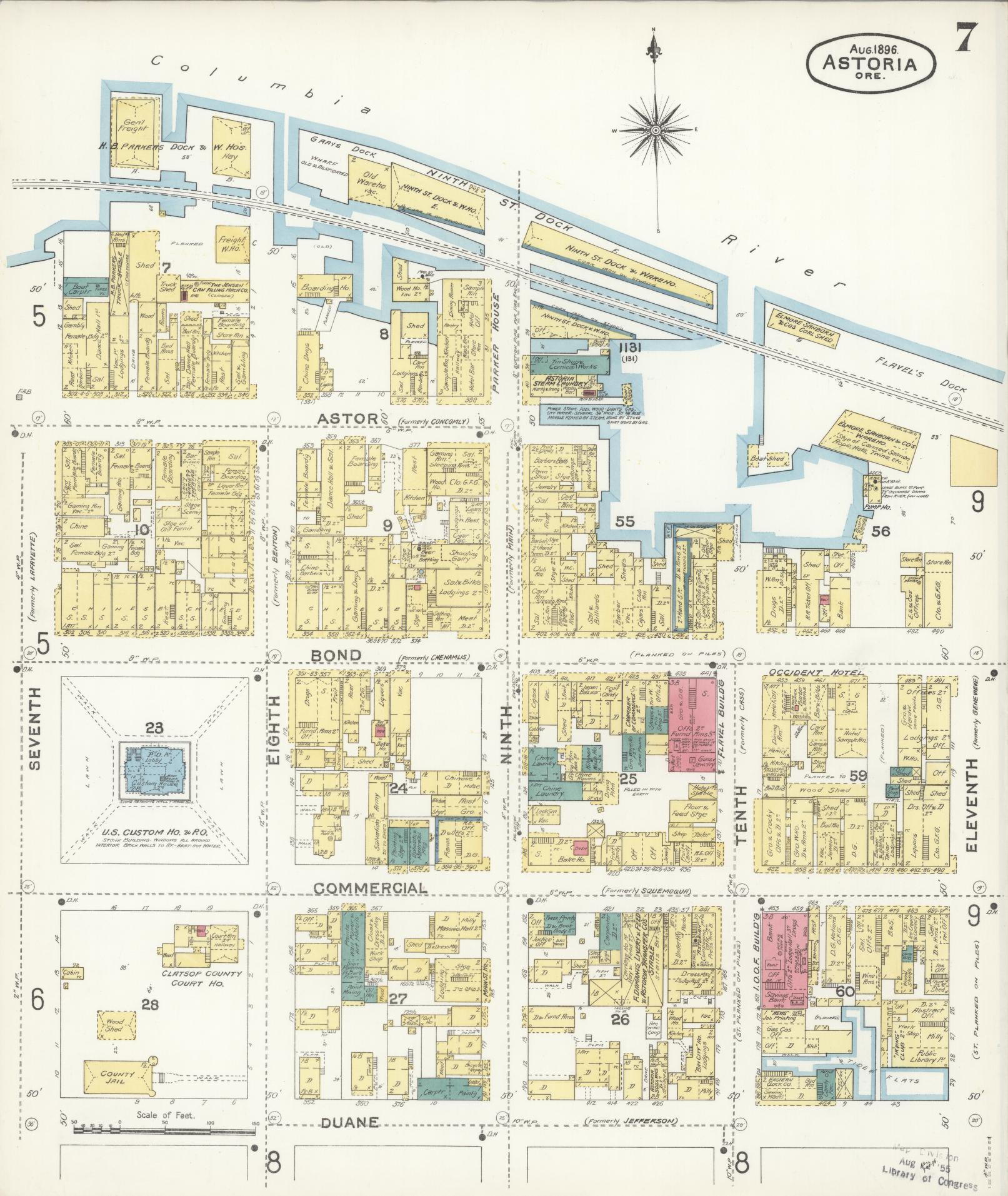Sanborn Fire Insurance Map from Astoria, Clatsop County, Oregon (1896), Sheet #0007 - Complete Map Set gallery image, historic Sanborn map, vintage wall art, Oregon Oregon