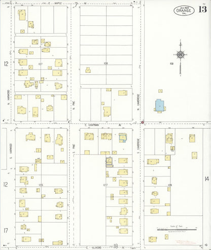 Sanborn Fire Insurance Map from Orange, Orange County, California (1922), Sheet #0013 - Complete Map Set gallery image, historic Sanborn map, vintage wall art, California California