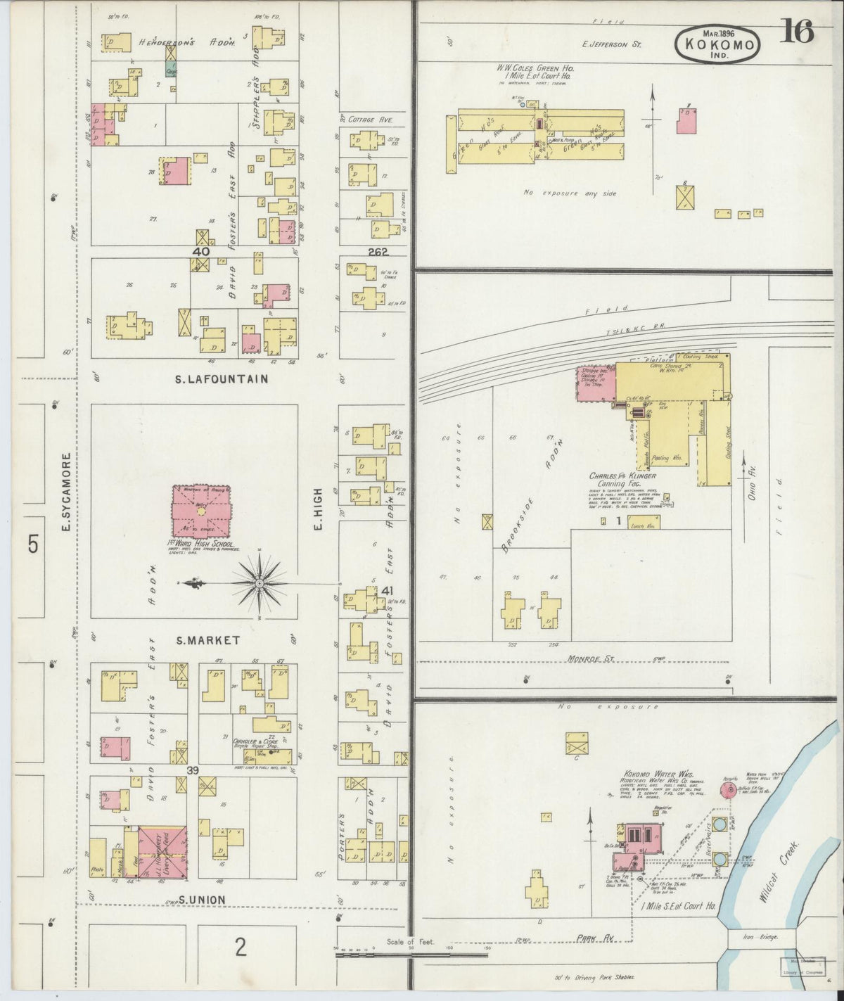 Sanborn Fire Insurance Map from Kokomo, Howard County, Indiana (1896), Sheet #0016 - Historic Sanborn Fire Insurance Map Print, vintage old map wall art, antique decor, genealogy gift, Indiana Indiana map