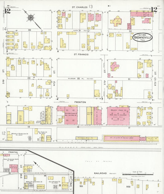Sanborn Fire Insurance Map from Brownsville, Cameron County, Texas (1926), Sheet #0012 - Historic Sanborn Fire Insurance Map Print, vintage old map wall art, antique decor, genealogy gift, Texas Texas map