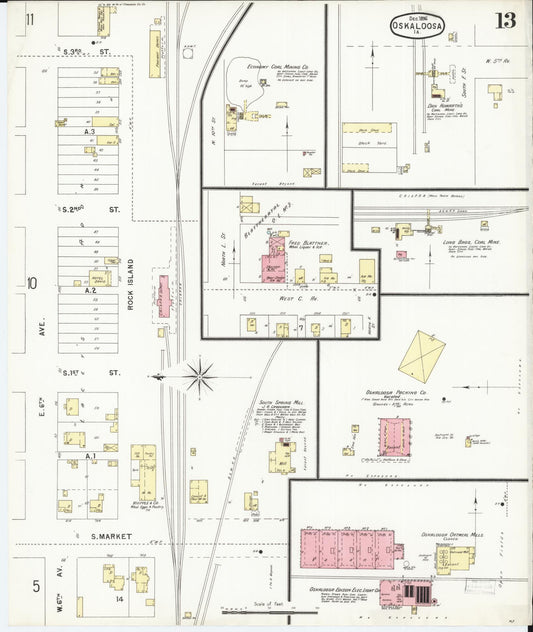 Sanborn Fire Insurance Map from Oskaloosa, Mahaska County, Iowa (1896), Sheet #0013 - Historic Sanborn Fire Insurance Map Print, vintage old map wall art