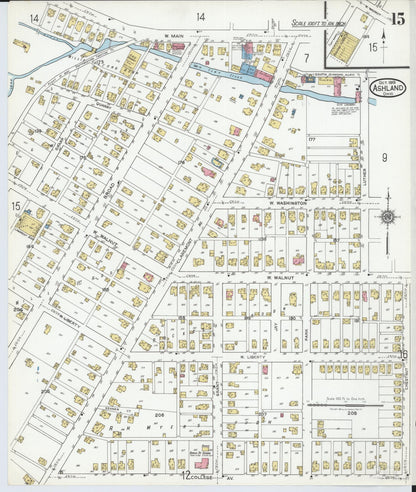 Sanborn Fire Insurance Map from Ashland, Ashland County, Ohio (1919), Sheet #0015 - Historic Sanborn Fire Insurance Map Print, vintage old map wall art, antique decor, genealogy gift, Ohio Ohio map