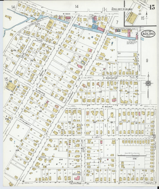Sanborn Fire Insurance Map from Ashland, Ashland County, Ohio (1919), Sheet #0015 - Historic Sanborn Fire Insurance Map Print, vintage old map wall art, antique decor, genealogy gift, Ohio Ohio map