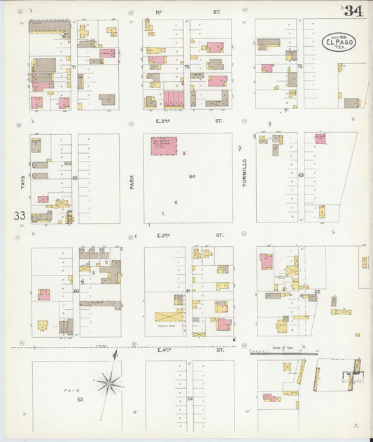 Sanborn Fire Insurance Map from El Paso, El Paso County, Texas (1905), Sheet #0034 - Historic Sanborn Fire Insurance Map Print, vintage old map wall art, antique decor, genealogy gift, Texas Texas map