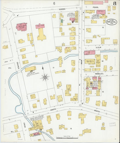 Sanborn Fire Insurance Map from Bristol, Hartford County, Connecticut (1900), Sheet #0008 - Complete Map Set gallery image, historic Sanborn map, vintage wall art, Connecticut Connecticut
