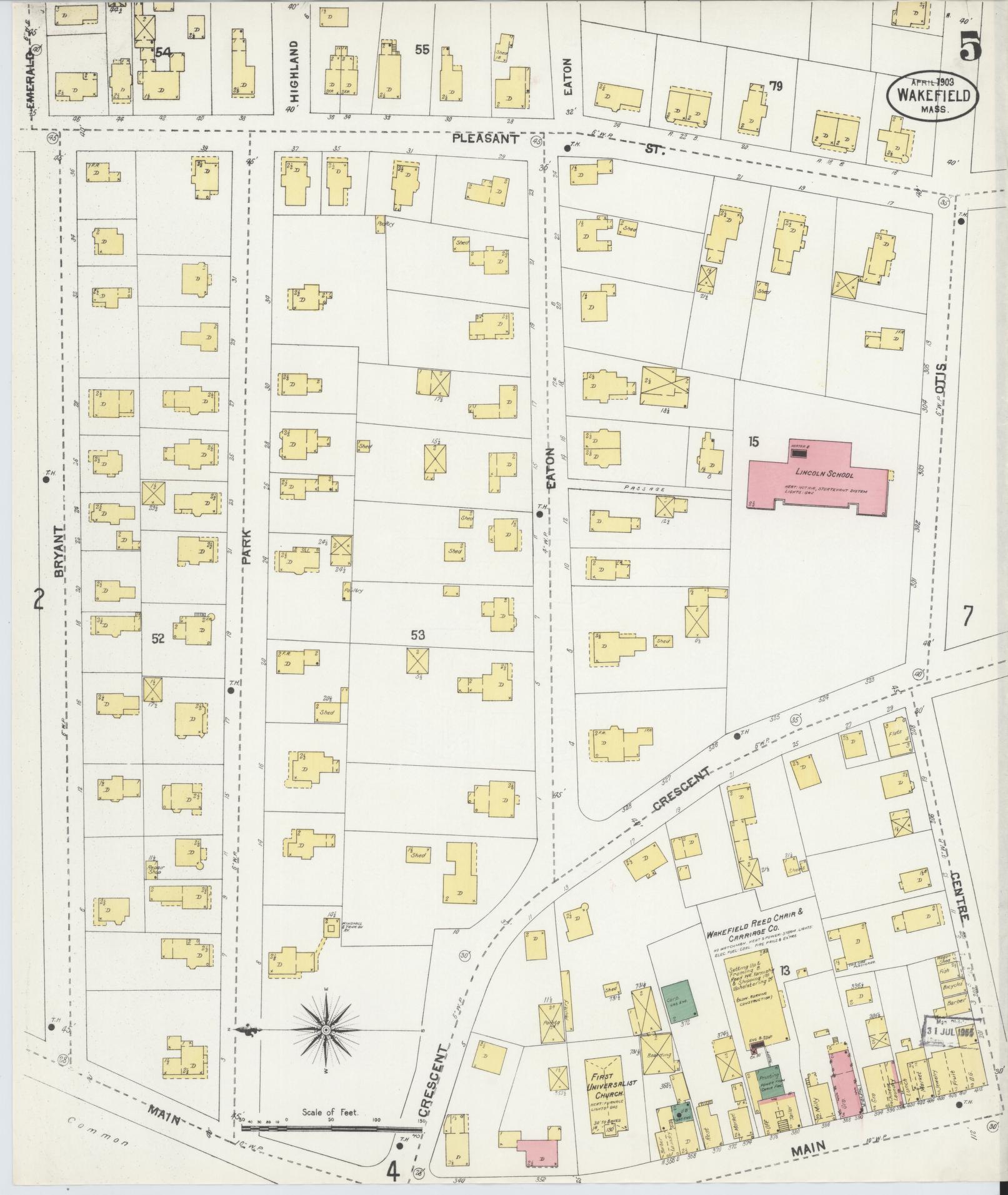 Sanborn Fire Insurance Map from Wakefield, Middlesex County, Massachusetts (1903), Sheet #0005 - Historic Sanborn Fire Insurance Map Print, vintage old map wall art, antique decor, genealogy gift, Massachusetts Massachusetts map