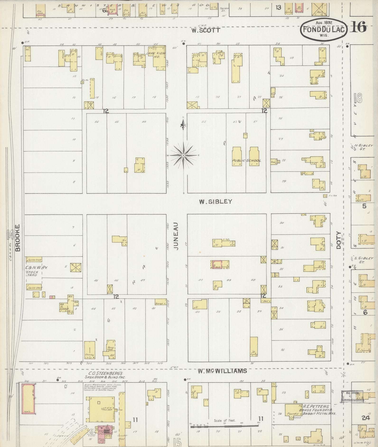 Sanborn Fire Insurance Map from Fond du Lac, Fond du Lac County, Wisconsin (1892), Sheet #0016 - Historic Sanborn Fire Insurance Map Print, vintage old map wall art, antique decor, genealogy gift, Wisconsin Wisconsin map
