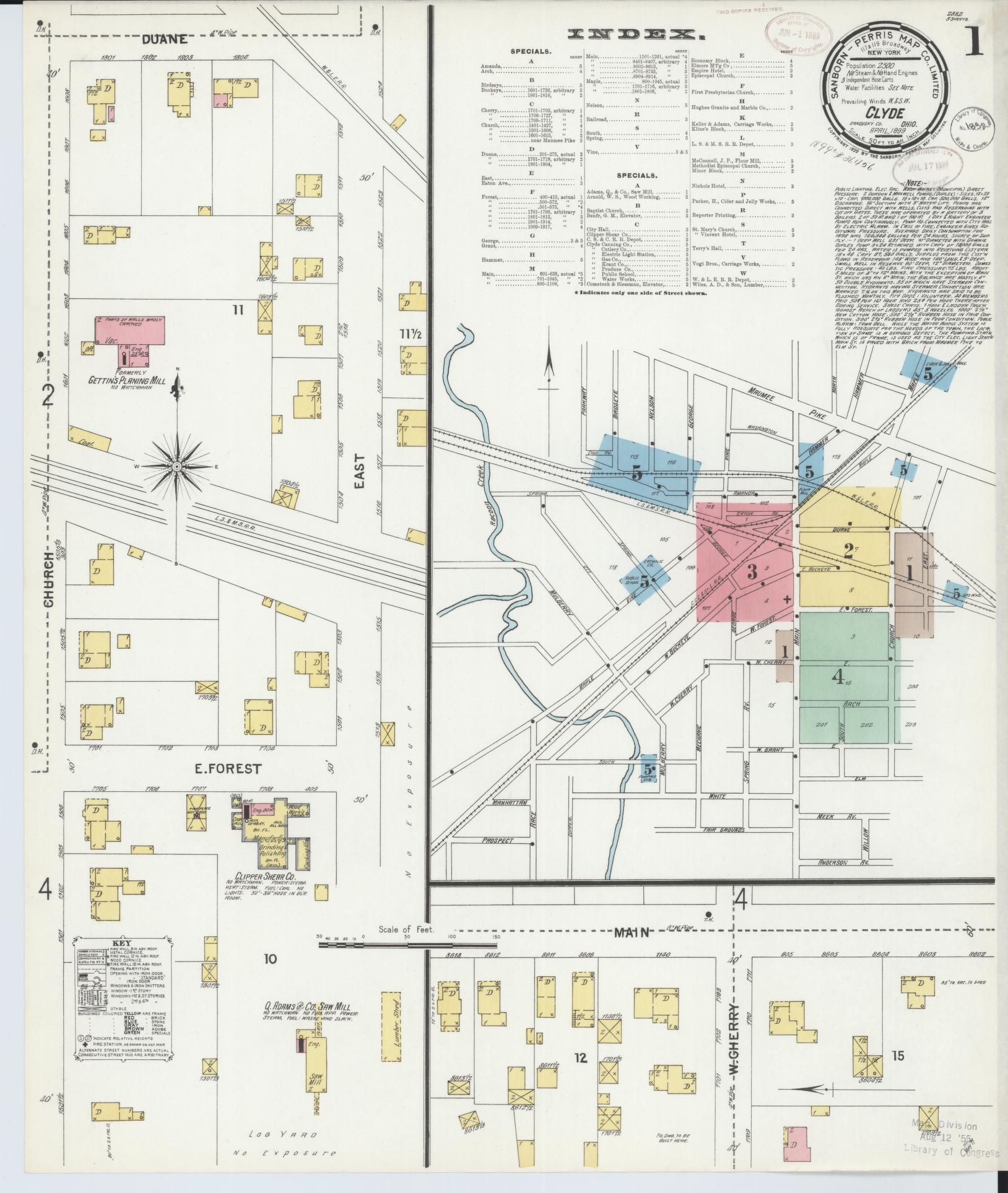 Sanborn Fire Insurance Map from Clyde, Sandusky County, Ohio (1899), Sheet #0001 - Complete Map Set gallery image, historic Sanborn map, vintage wall art, Ohio Ohio