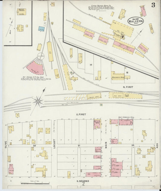 Sanborn Fire Insurance Map from Malvern, Hot Springs County, Arkansas (1897), Sheet #0003 - Historic Sanborn Fire Insurance Map Print, vintage old map wall art, antique decor, genealogy gift, Arkansas Arkansas map