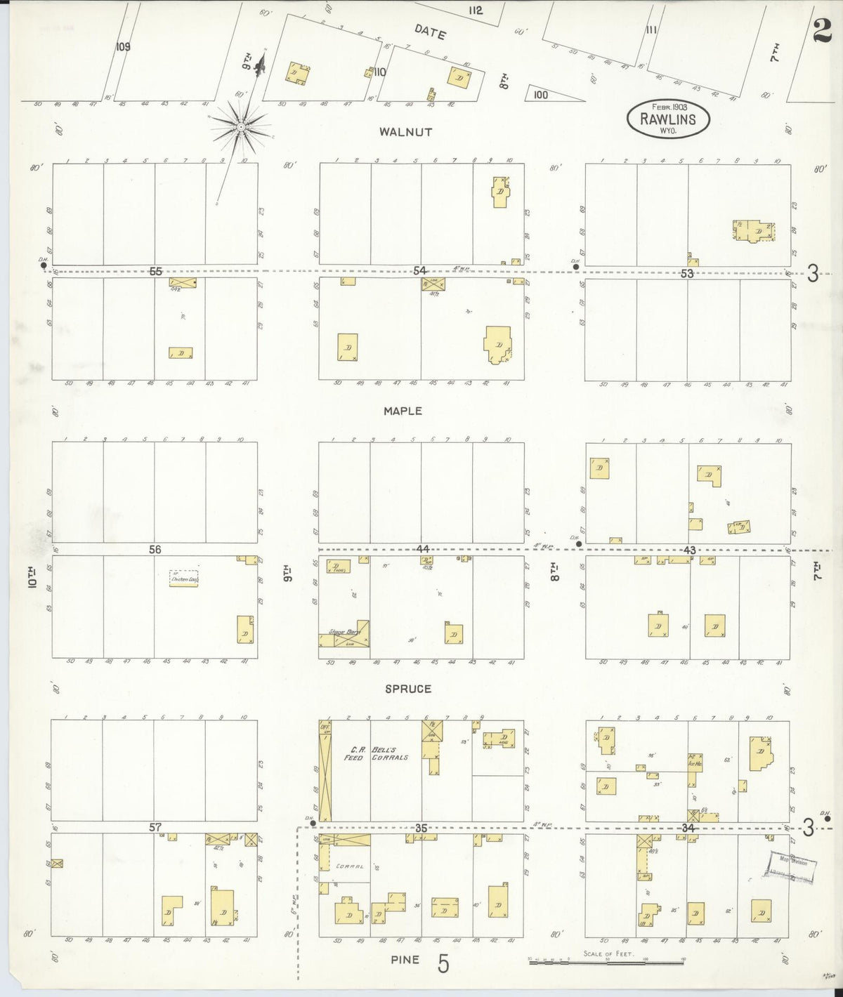 Sanborn Fire Insurance Map from Rawlins, Carbon County, Wyoming (1903), Sheet #0002 - Historic Sanborn Fire Insurance Map Print, vintage old map wall art, antique decor, genealogy gift, Wyoming Wyoming map