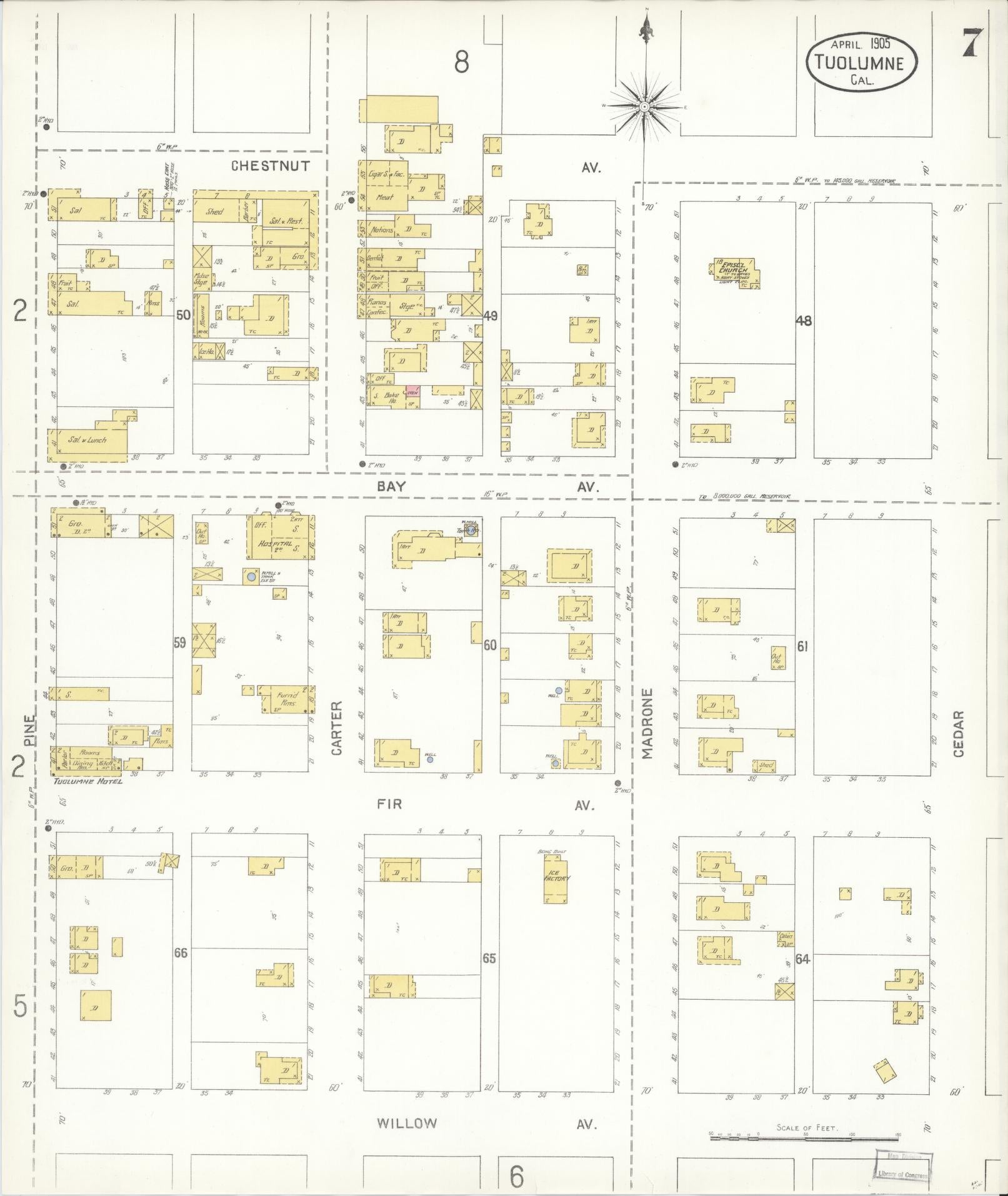 Sanborn Fire Insurance Map from Tuolumne, Tuolumne County, California (1905), Sheet #0007 - Complete Map Set gallery image, historic Sanborn map, vintage wall art, California California