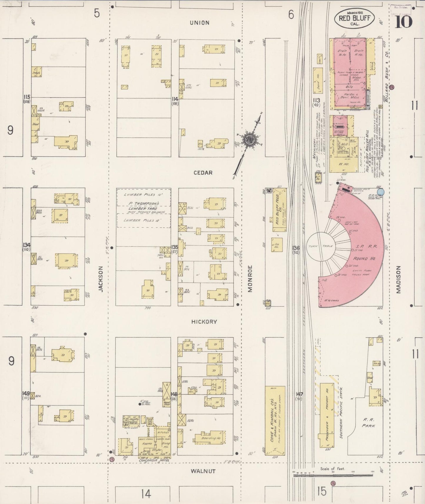 Sanborn Fire Insurance Map from Red Bluff, Tehama County, California (1912), Sheet #0010 - Complete Map Set gallery image, historic Sanborn map, vintage wall art, California California