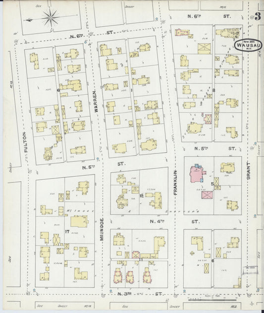 Sanborn Fire Insurance Map from Wausau, Marathon County, Wisconsin (1891), Sheet #0003 - Historic Sanborn Fire Insurance Map Print, vintage old map wall art, antique decor, genealogy gift, Wisconsin Wisconsin map