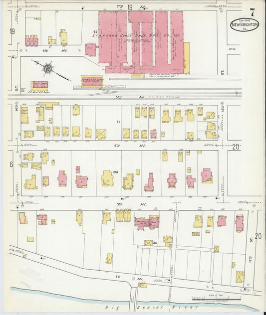 Sanborn Fire Insurance Map from New Brighton, Beaver County, Pennsylvania (1918), Sheet #0007 - Historic Sanborn Fire Insurance Map Print, vintage old map wall art, antique decor, genealogy gift, Pennsylvania Pennsylvania map