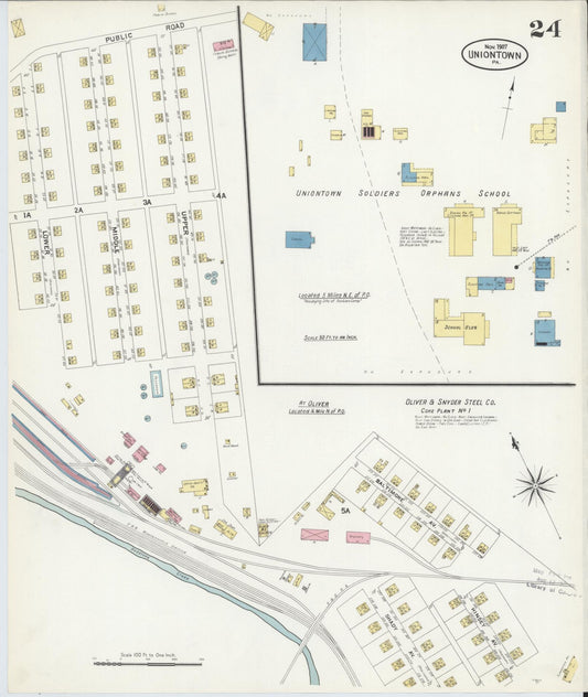 Sanborn Fire Insurance Map from Uniontown, Fayette County, Pennsylvania (1907), Sheet #0024 - Historic Sanborn Fire Insurance Map Print, vintage old map wall art, antique decor, genealogy gift, Pennsylvania Pennsylvania map