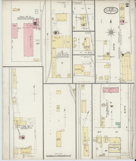 Sanborn Fire Insurance Map from Cordele, Crisp County, Georgia (1895), Sheet #0002 - Historic Sanborn Fire Insurance Map Print, vintage old map wall art, antique decor, genealogy gift, Georgia Georgia map