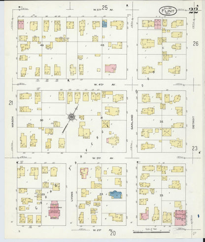 Sanborn Fire Insurance Map from Flint, Genesee County, Michigan (1909), Sheet #0022 - Historic Sanborn Fire Insurance Map Print, vintage old map wall art, antique decor, genealogy gift, Michigan Michigan map