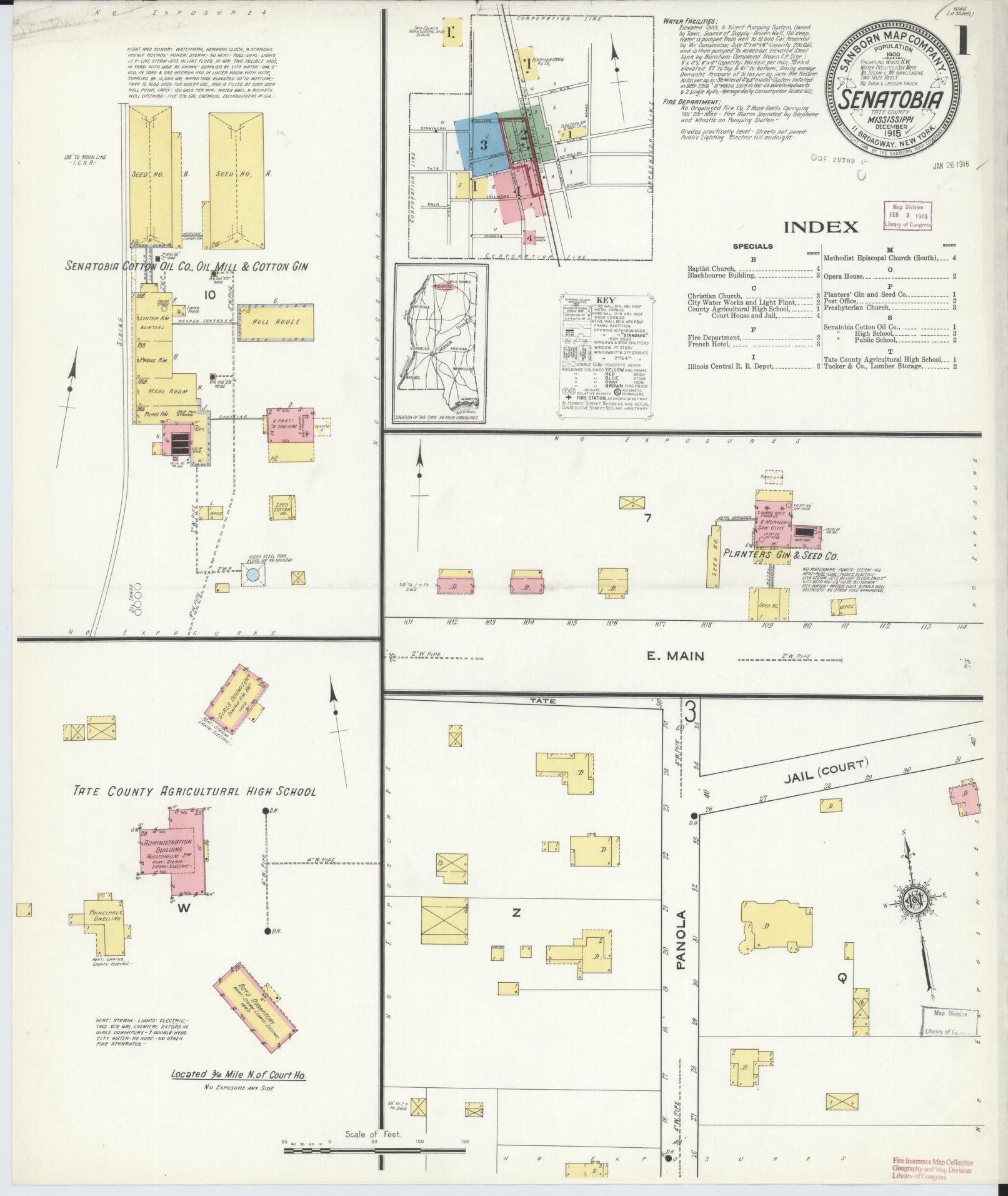 Sanborn Fire Insurance Map from Senatobia, Tate County, Mississippi (1915), Sheet #0001 - Historic Sanborn Fire Insurance Map Print, vintage old map wall art, antique decor, genealogy gift, Mississippi Mississippi map