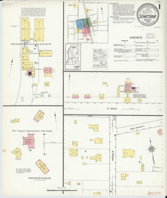 Sanborn Fire Insurance Map from Senatobia, Tate County, Mississippi (1915), Sheet #0001 - Historic Sanborn Fire Insurance Map Print, vintage old map wall art, antique decor, genealogy gift, Mississippi Mississippi map