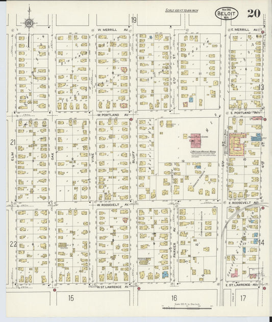 Sanborn Fire Insurance Map from Beloit, Rock County, Wisconsin (1915), Sheet #0020 - Historic Sanborn Fire Insurance Map Print, vintage old map wall art, antique decor, genealogy gift, Wisconsin Wisconsin map