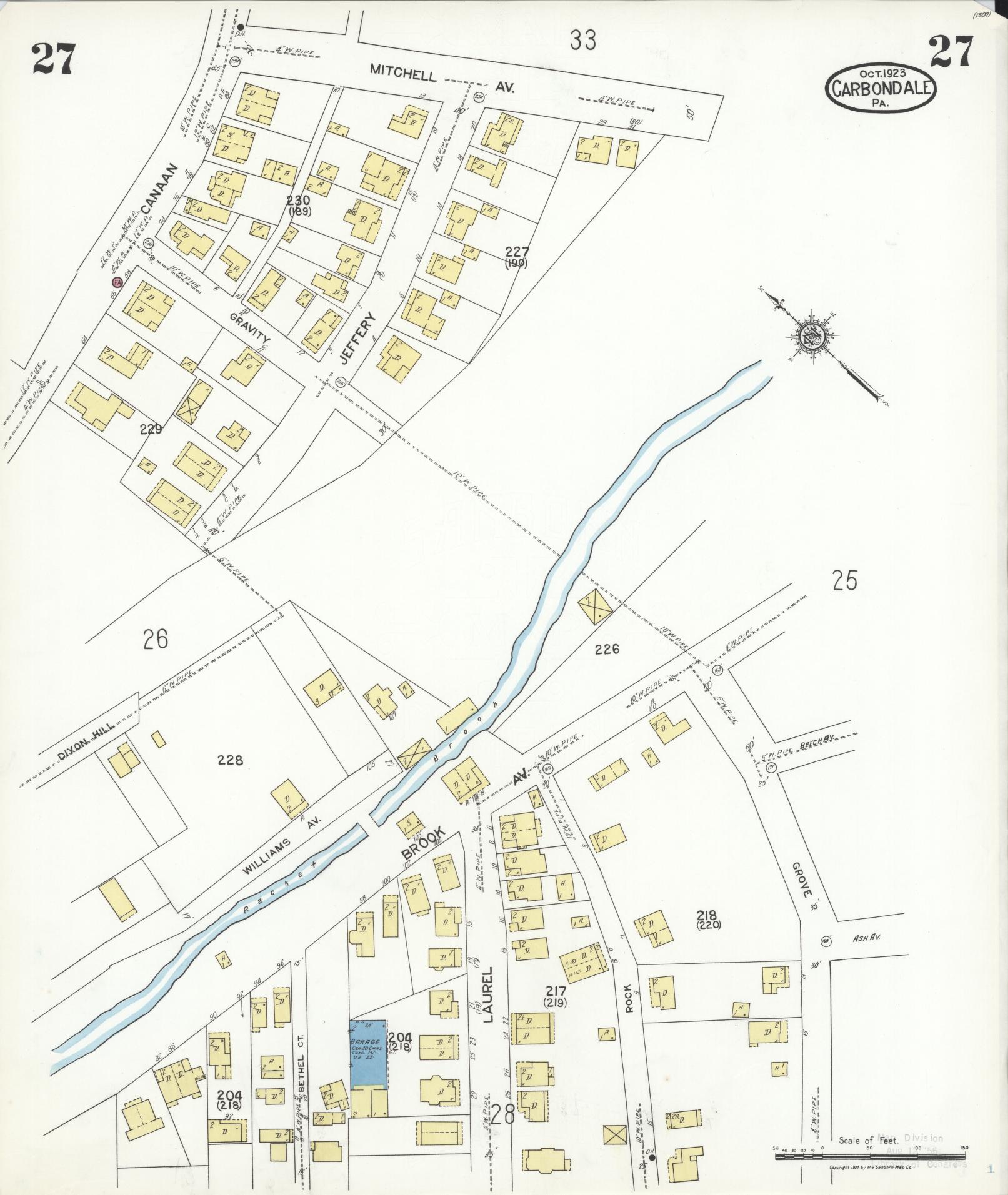 Sanborn Fire Insurance Map from Carbondale, Lackawanna County, Pennsylvania (1923), Sheet #0027 - Historic Sanborn Fire Insurance Map Print, vintage old map wall art, antique decor, genealogy gift, Pennsylvania Pennsylvania map