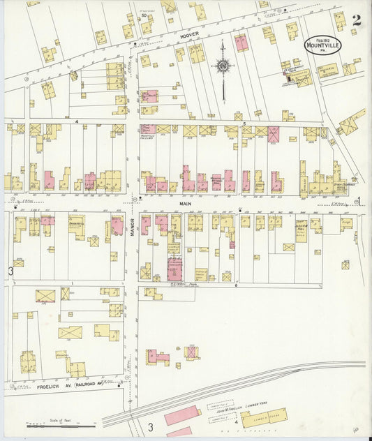 Sanborn Fire Insurance Map from Mountville, Lancaster County, Pennsylvania (1912), Sheet #0002 - Historic Sanborn Fire Insurance Map Print, vintage old map wall art, antique decor, genealogy gift, Pennsylvania Pennsylvania map