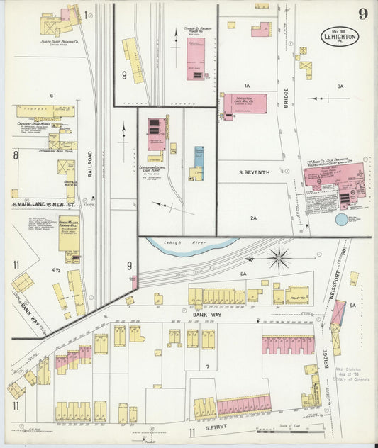 Sanborn Fire Insurance Map from Lehighton, Carbon County, Pennsylvania (1908), Sheet #0009 - Historic Sanborn Fire Insurance Map Print, vintage old map wall art, antique decor, genealogy gift, Pennsylvania Pennsylvania map
