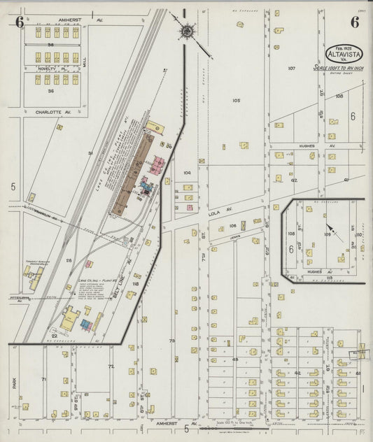 Sanborn Fire Insurance Map from Altavista, Campbell County, Virginia (1925), Sheet #0006 - Historic Sanborn Fire Insurance Map Print, vintage old map wall art, antique decor, genealogy gift, Virginia Virginia map