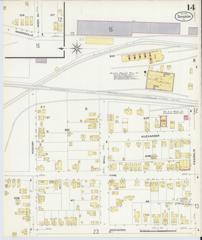 Sanborn Fire Insurance Map from Sharon, Mercer County, Pennsylvania (1908), Sheet #0014 - Complete Map Set gallery image, historic Sanborn map, vintage wall art, Pennsylvania Pennsylvania