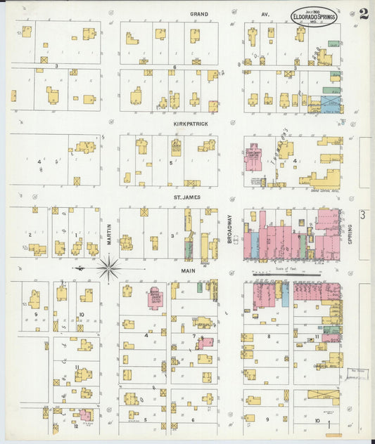 Sanborn Fire Insurance Map from Eldorado Springs, Cedar County, Missouri (1900), Sheet #0002 - Historic Sanborn Fire Insurance Map Print, vintage old map wall art, antique decor, genealogy gift, Missouri Missouri map