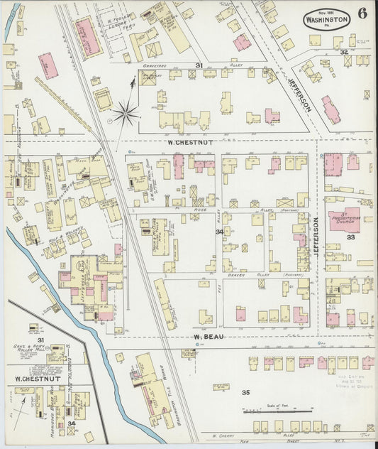 Sanborn Fire Insurance Map from Washington, Washington County, Pennsylvania (1891), Sheet #0006 - Historic Sanborn Fire Insurance Map Print, vintage old map wall art, antique decor, genealogy gift, Pennsylvania Pennsylvania map