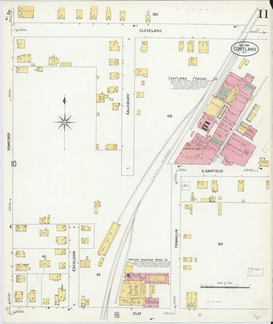 Sanborn Fire Insurance Map from Cortland, Cortland County, New York (1908), Sheet #0011 - Historic Sanborn Fire Insurance Map Print, vintage old map wall art, antique decor, genealogy gift, New York New York map