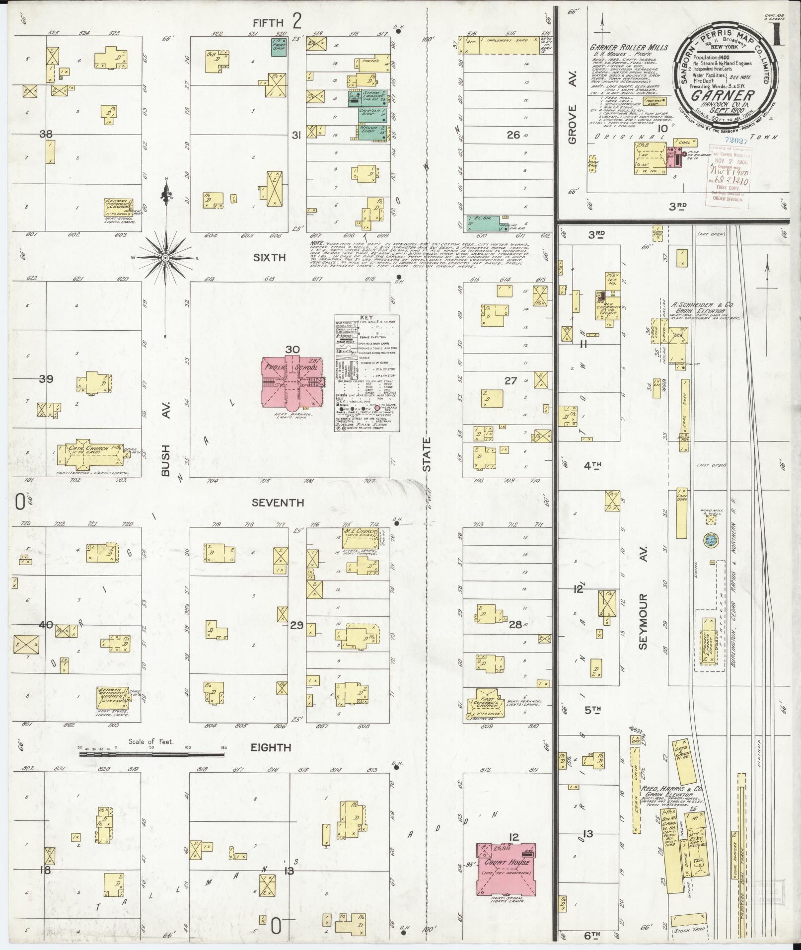 Sanborn Fire Insurance Map from Garner, Hancock County, Iowa (1900), Sheet #0001 - Historic Sanborn Fire Insurance Map Print, vintage old map wall art