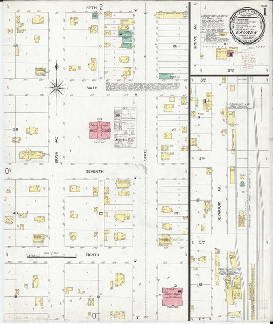 Sanborn Fire Insurance Map from Garner, Hancock County, Iowa (1900), Sheet #0001 - Historic Sanborn Fire Insurance Map Print, vintage old map wall art