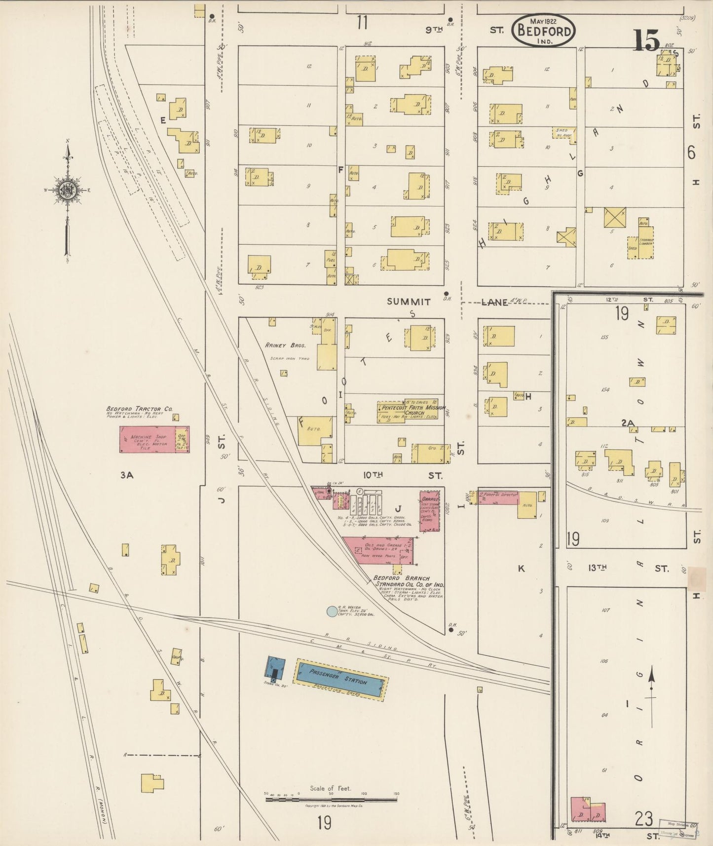 Sanborn Fire Insurance Map from Bedford, Lawrence County, Indiana (1922), Sheet #0015 - Complete Map Set gallery image, historic Sanborn map, vintage wall art, Indiana Indiana