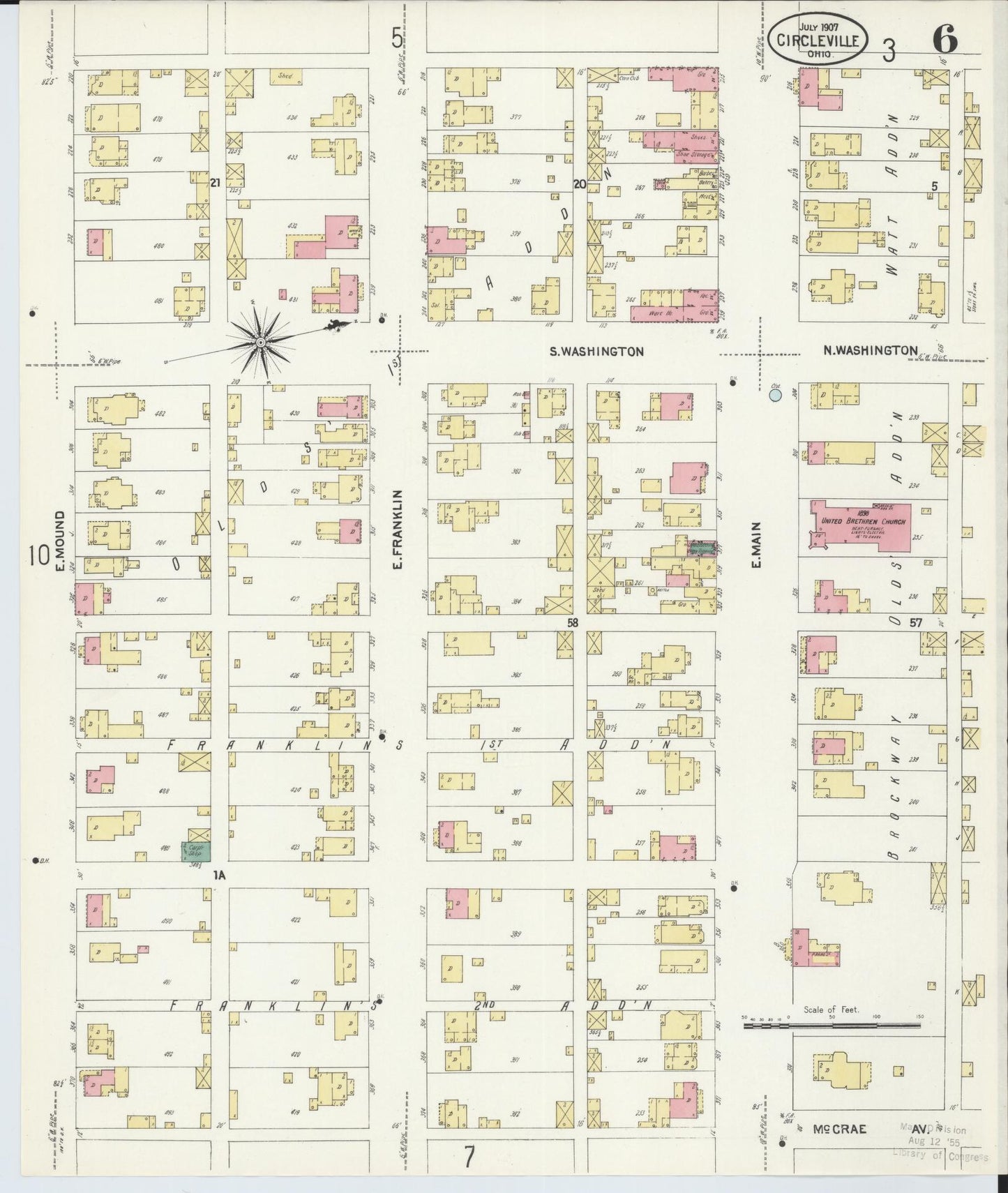 Sanborn Fire Insurance Map from Circleville, Pickaway County, Ohio (1907), Sheet #0006 - Historic Sanborn Fire Insurance Map Print, vintage old map wall art, antique decor, genealogy gift, Ohio Ohio map