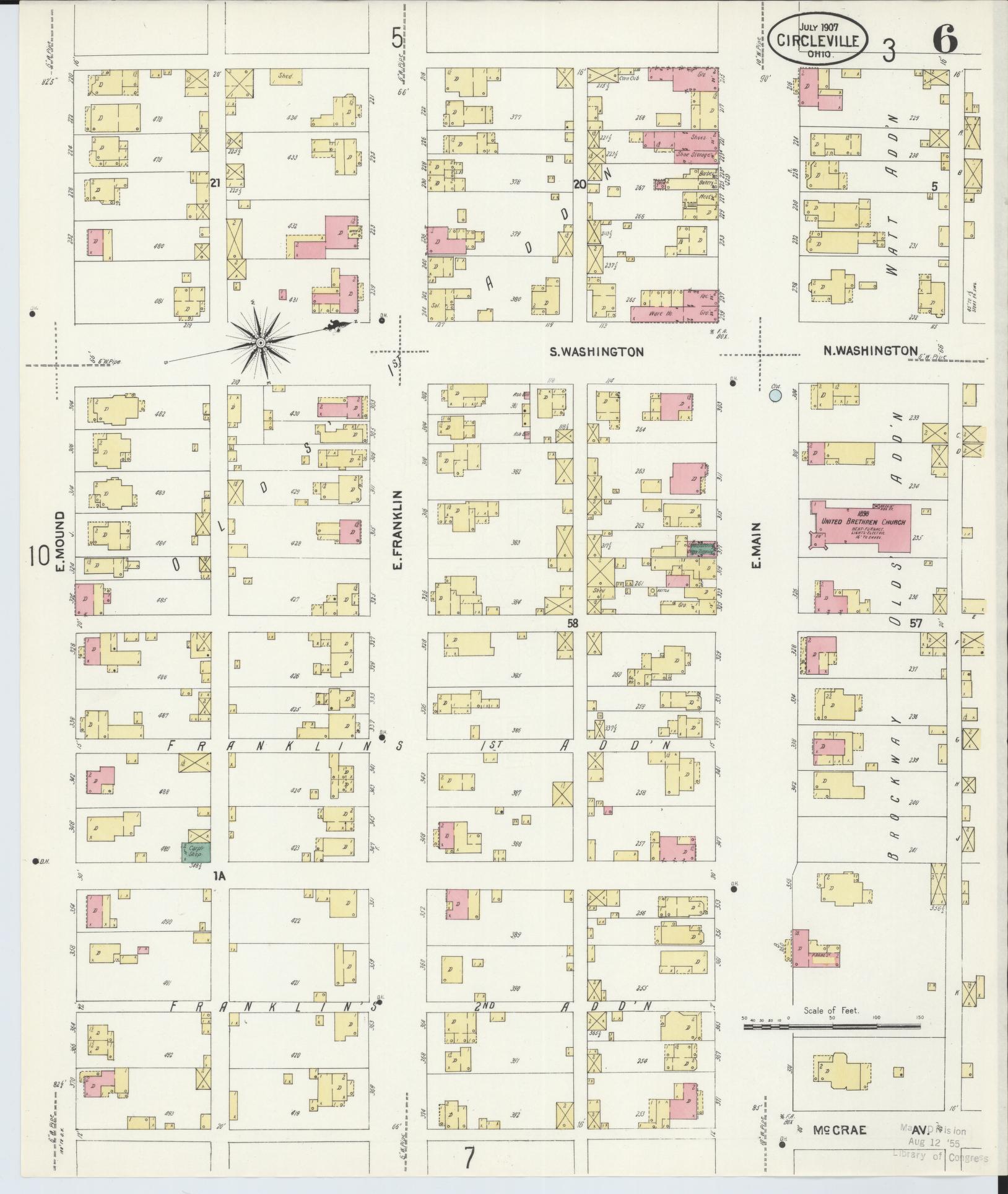 Sanborn Fire Insurance Map from Circleville, Pickaway County, Ohio (1907), Sheet #0006 - Historic Sanborn Fire Insurance Map Print, vintage old map wall art, antique decor, genealogy gift, Ohio Ohio map
