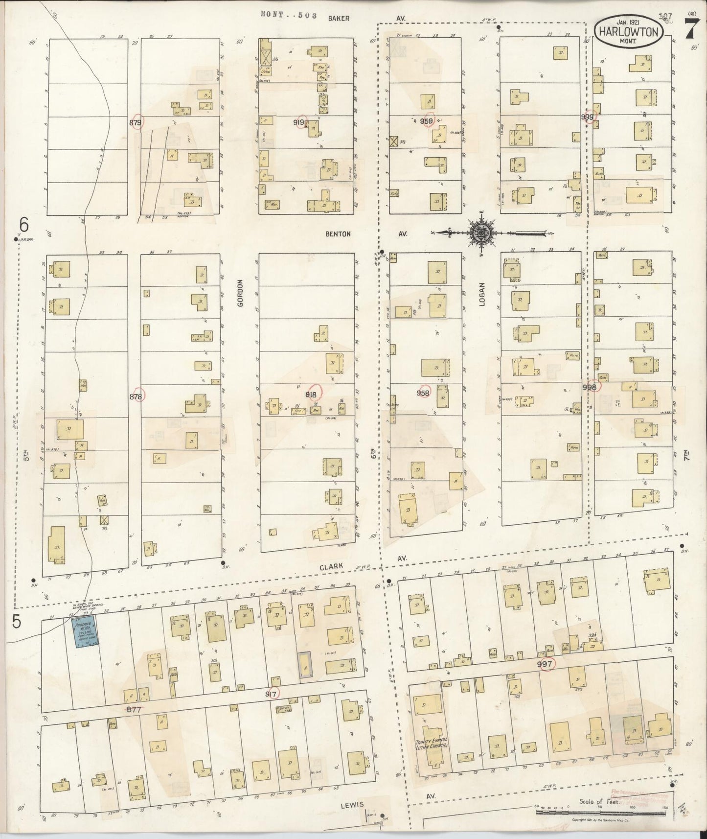 Sanborn Fire Insurance Map from Harlowton, Wheatland County, Montana (1943), Sheet #0007 - Historic Sanborn Fire Insurance Map Print, vintage old map wall art, antique decor, genealogy gift, Montana Montana map