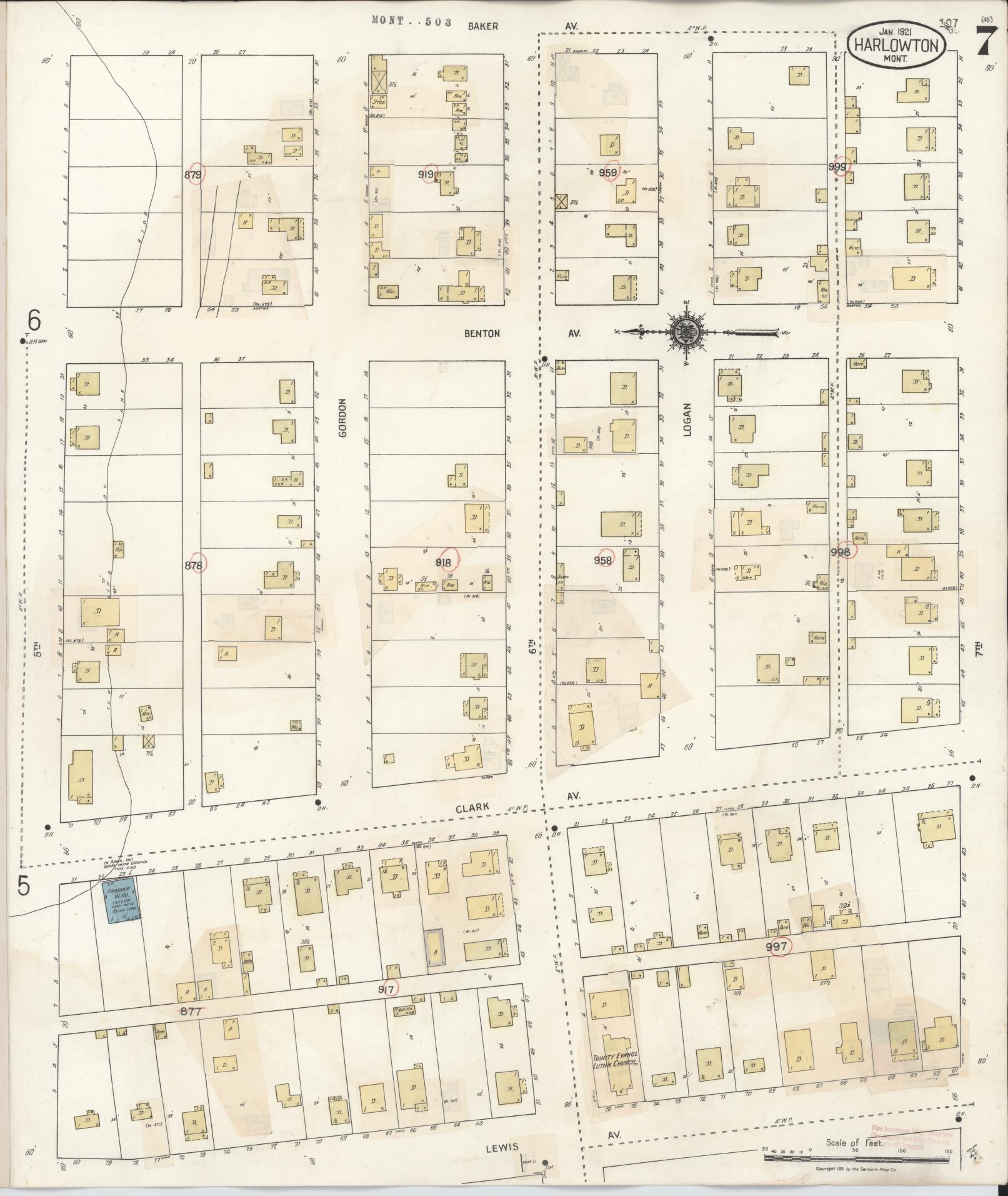 Sanborn Fire Insurance Map from Harlowton, Wheatland County, Montana (1943), Sheet #0007 - Historic Sanborn Fire Insurance Map Print, vintage old map wall art, antique decor, genealogy gift, Montana Montana map
